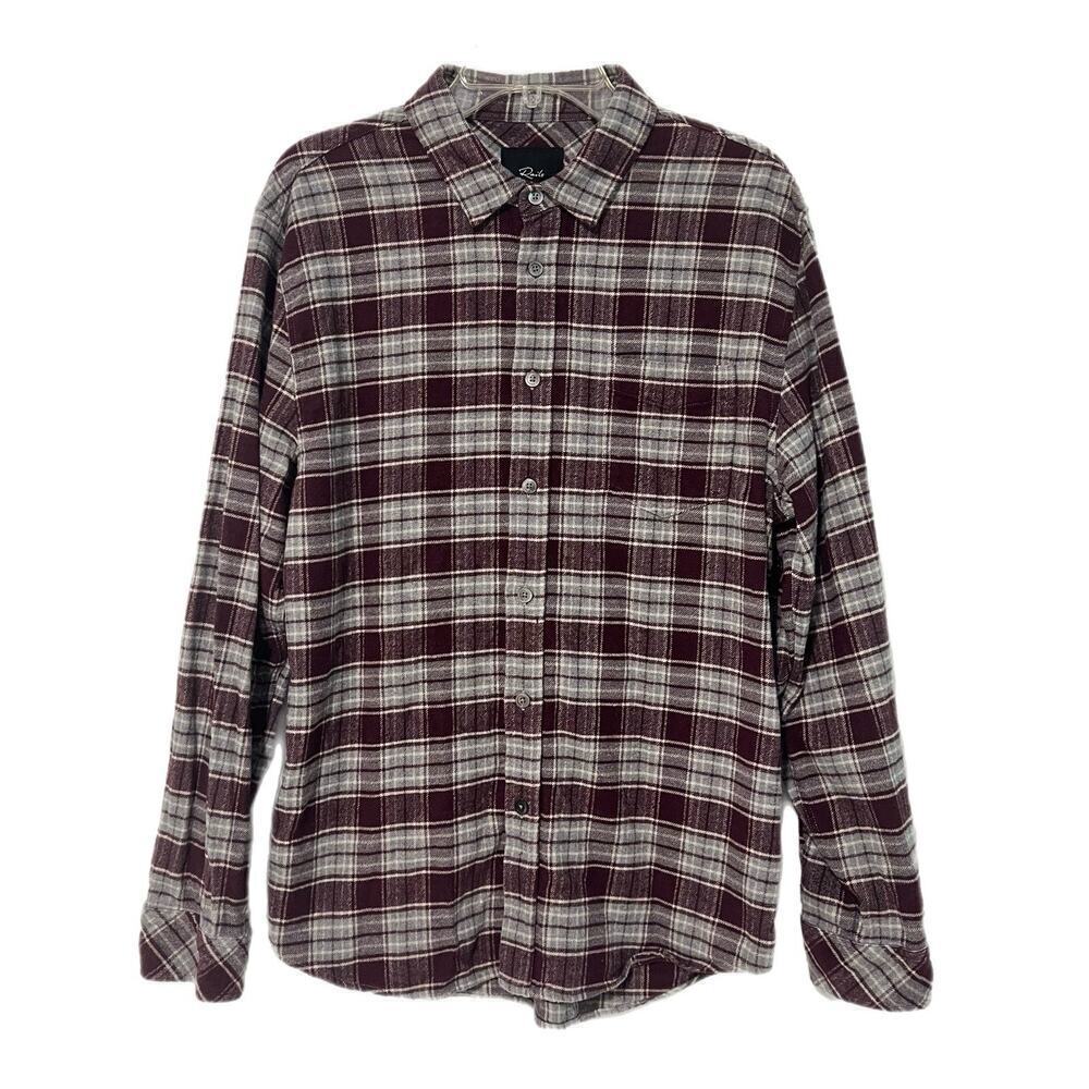 Rails Mens Flannel Large Burgundy Gray Plaid Forrest Long Sleeve Button Up Shirt